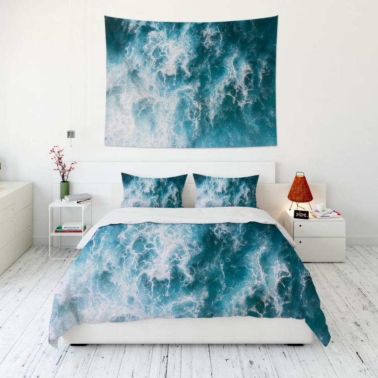 Waves on the Beach Tapestry Wall Hanging and 3Pcs Bedding Set Home Decor-BlingPainting-Customized Products Make Great Gifts