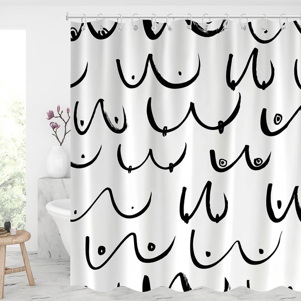 Boobies Woven Waterproof Shower Curtains With 12 Hooks-BlingPainting-Customized Products Make Great Gifts