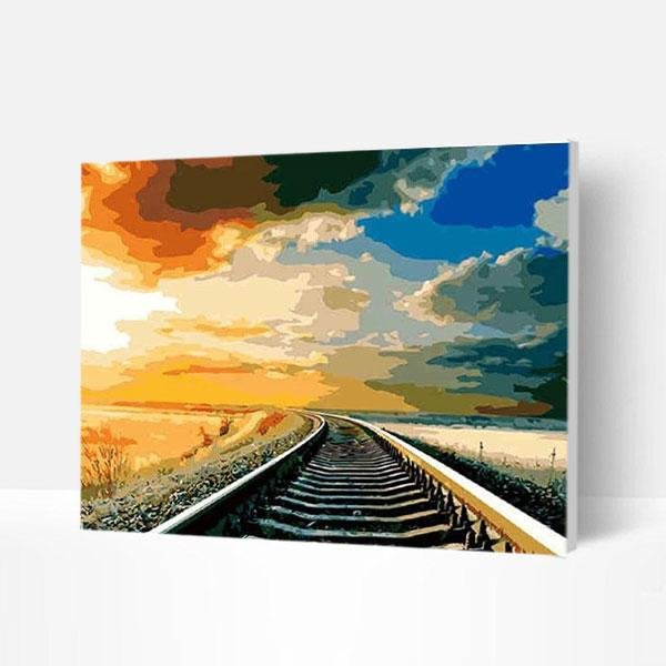 Paint by Numbers Kit -  Train Tracks at Sunset-BlingPainting-Customized Products Make Great Gifts
