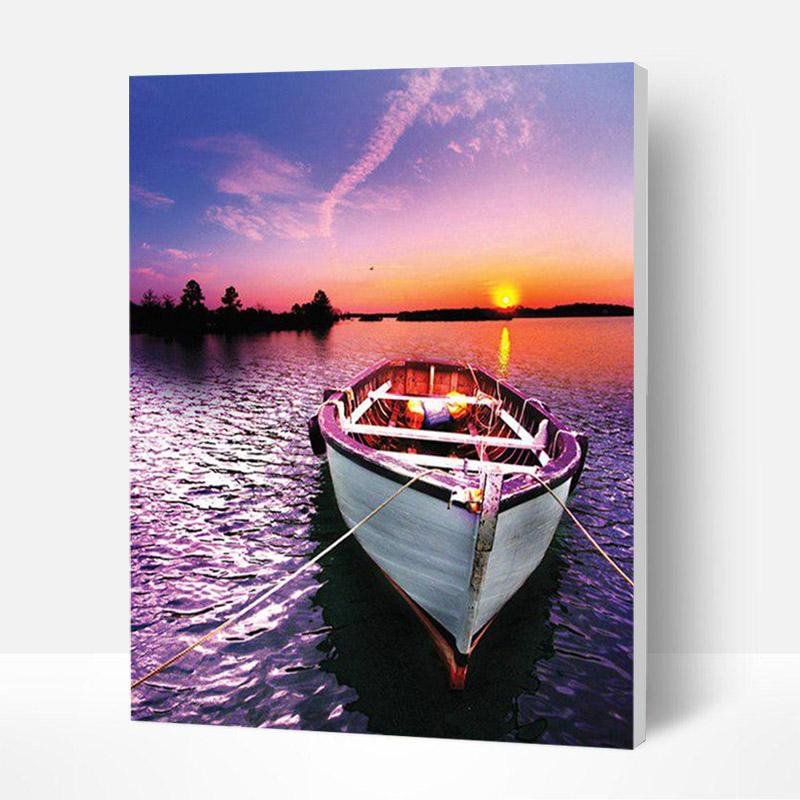 Paint by Numbers Kit -  Purple boat in the sea-BlingPainting-Customized Products Make Great Gifts