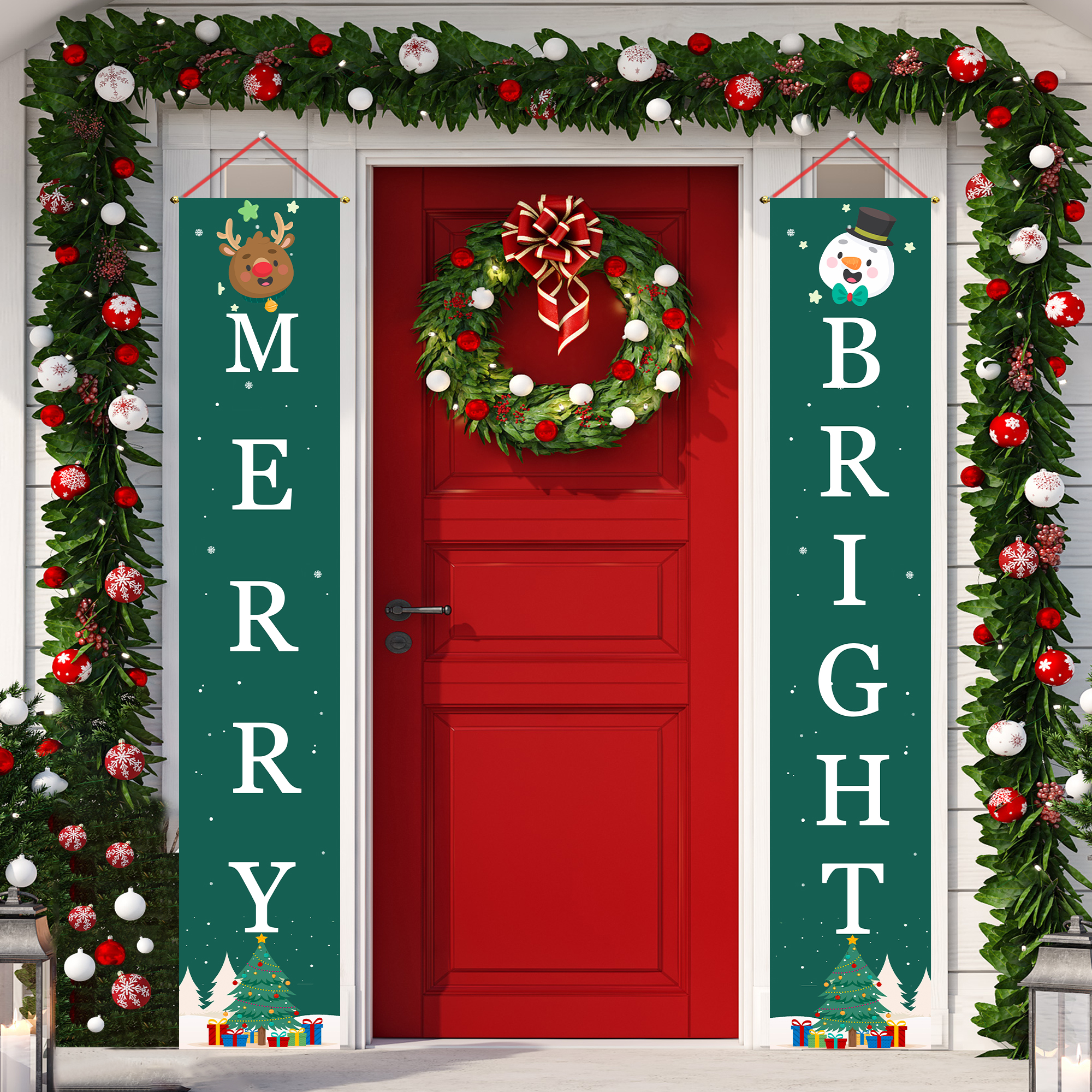 Best/Good Decor 2021. Christmas Cartoon Snowman Elk Banner-BlingPainting-Customized Products Make Great Gifts