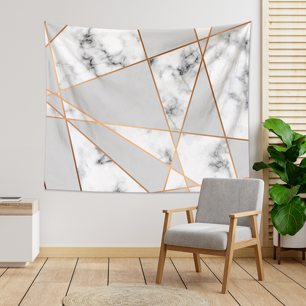 Marble Texture With Golden Geometric Lines Tapestry Wall Hanging-BlingPainting-Customized Products Make Great Gifts
