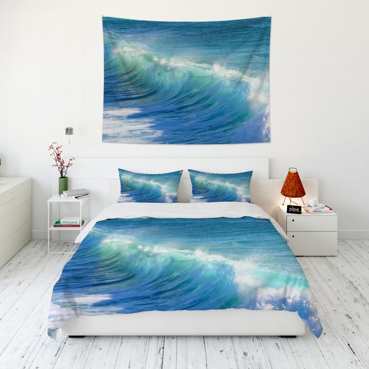 Sea Wave Tapestry Wall Hanging and 3Pcs Bedding Set Home Decor-BlingPainting-Customized Products Make Great Gifts