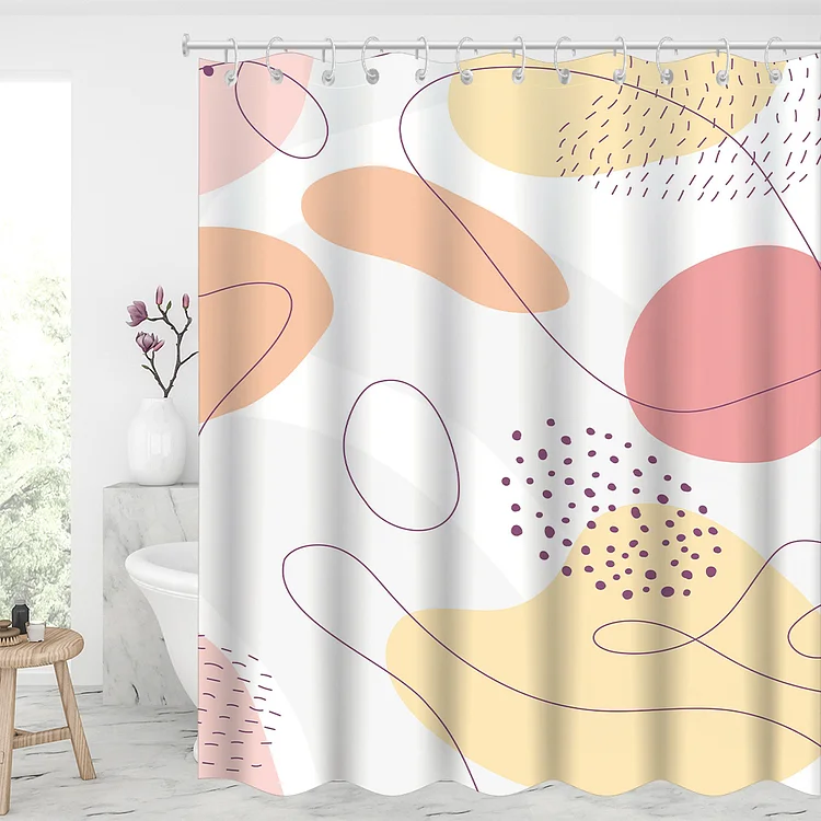 Modern Line Art Waterproof Shower Curtains With 12 Hooks-BlingPainting-Customized Products Make Great Gifts