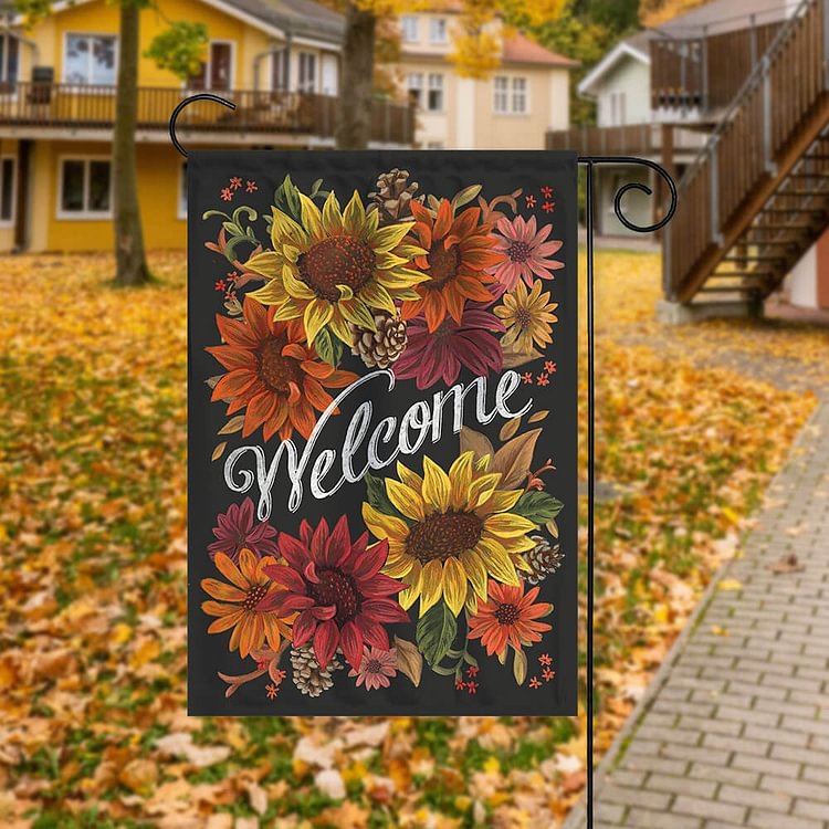 Thanksgiving Welcome Sunflower Garden House Double Sided Flag -BlingPainting-Customized Products Make Great Gifts