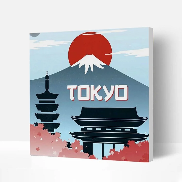 Wooden Framed Incredible Wall Art Paint with Painting Kits For Kids and Beginners - Sunset Tokyo, Best Gift-BlingPainting-Customized Products Make Great Gifts
