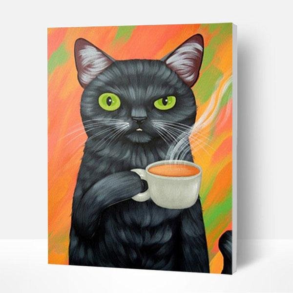 Paint by Numbers Kit - A Cat Drinking Coffee-BlingPainting-Customized Products Make Great Gifts
