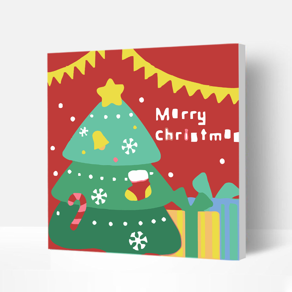 Eco-friendly Non-toxic Christmas Paint by Numbers Kit Wooden Framed for Kids & Families - Christmas Tree 20*20, Creative Gifts-BlingPainting-Customized Products Make Great Gifts