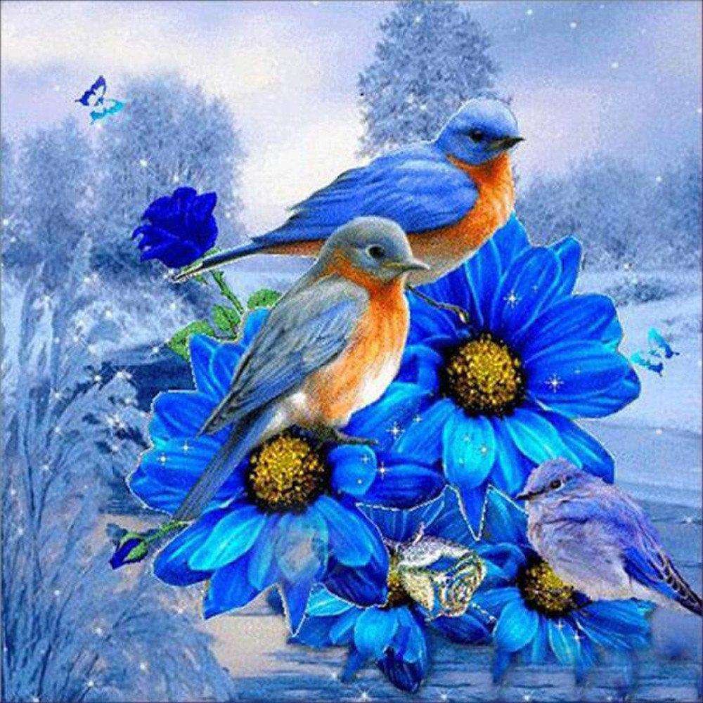 Beautiful Flowers with Birds-BlingPainting-Customized Products Make Great Gifts