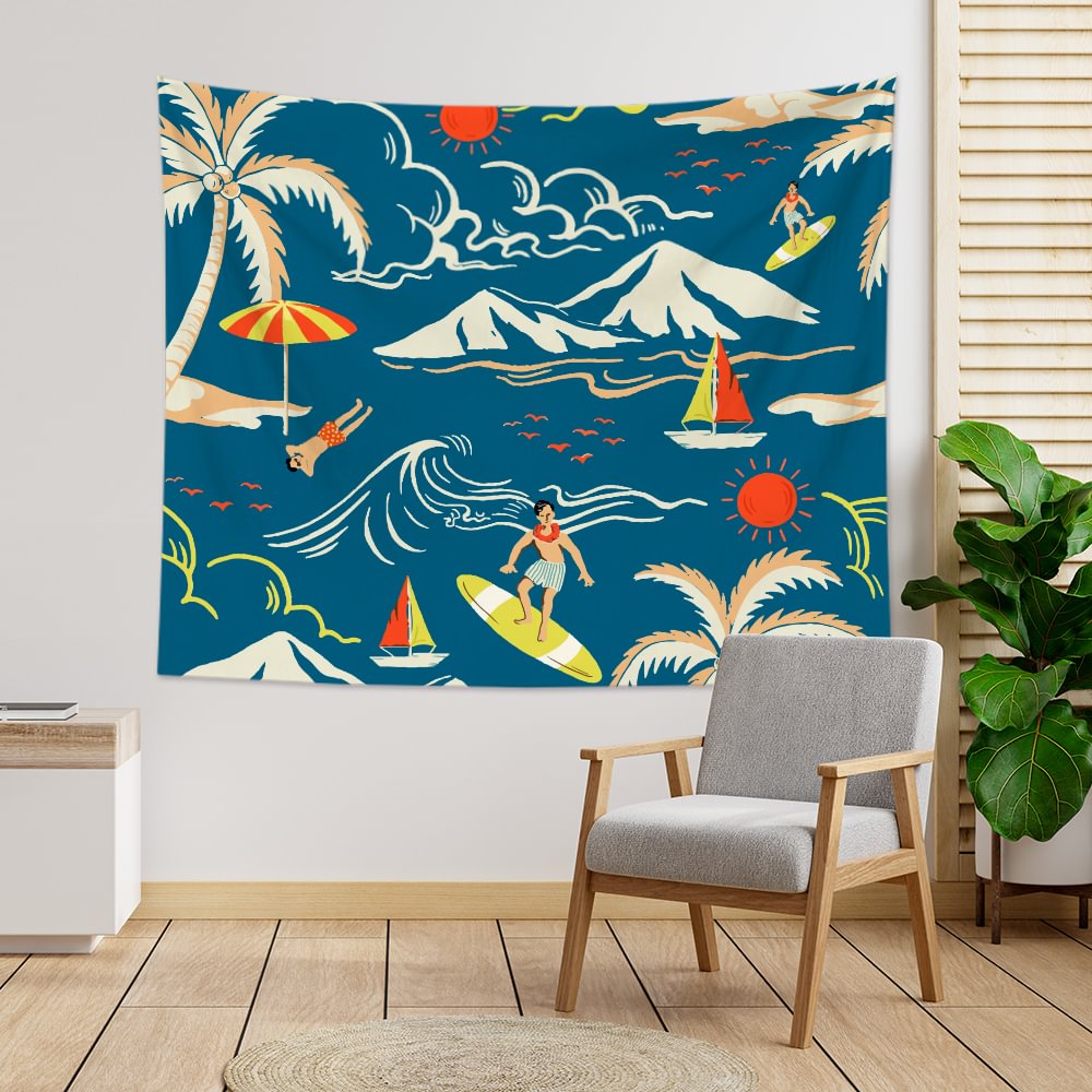 Summer Surfing and Snow Mountain Tapestry Wall Hanging-BlingPainting-Customized Products Make Great Gifts