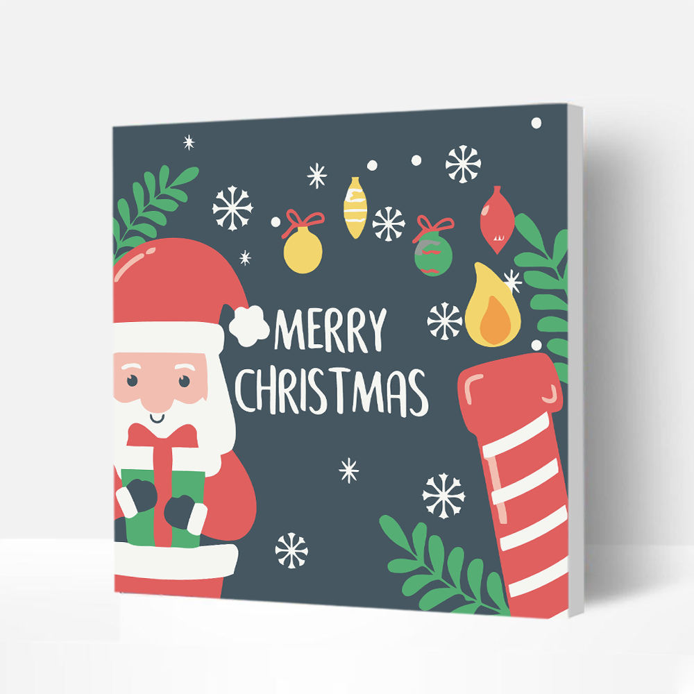 Eco-friendly Non-toxic Christmas Paint by Numbers Kit Wooden Framed for Kids & Families - Santa Holding a Gift 20*20, Unique Gifts 2022-BlingPainting-Customized Products Make Great Gifts