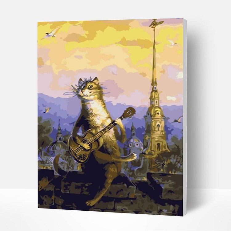 Paint by Numbers Kit -  Cat Playing Guitar-BlingPainting-Customized Products Make Great Gifts