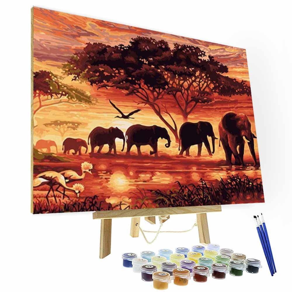 Paint by Number Kit  - Elephant Group's Way Home-BlingPainting-Customized Products Make Great Gifts