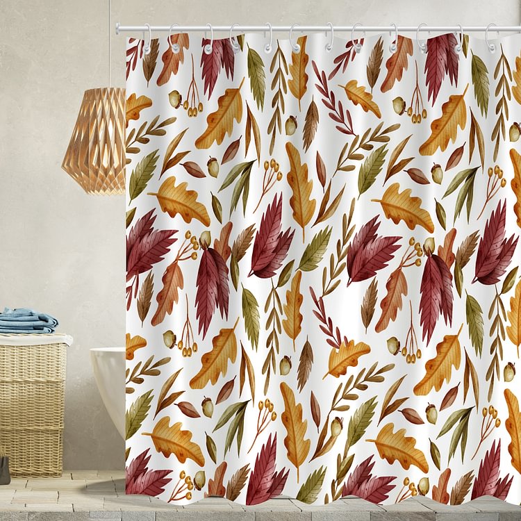 Cartoon Autumn Leaves Waterproof Shower Curtains With 12 Hooks-BlingPainting-Customized Products Make Great Gifts