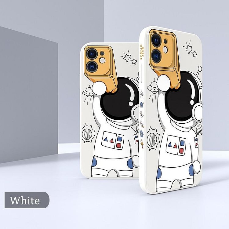 Cute Cartoon Space Astronaut Square Silicone Case For iPhone