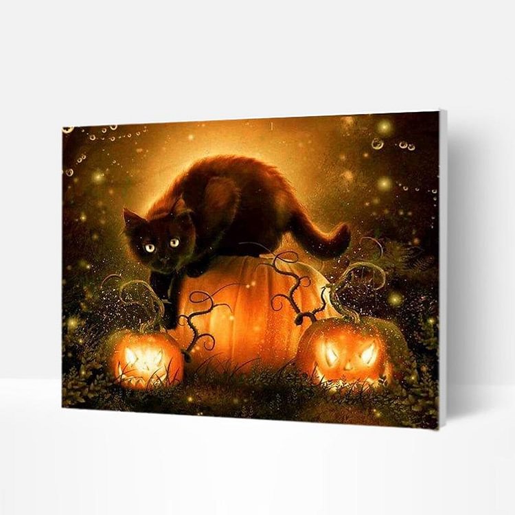 Paint by Numbers Kit - Halloween Spooky Black Cat-BlingPainting-Customized Products Make Great Gifts
