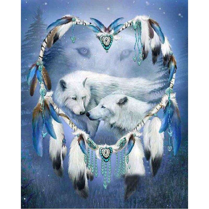 White Wolves  Dream catcher-BlingPainting-Customized Products Make Great Gifts
