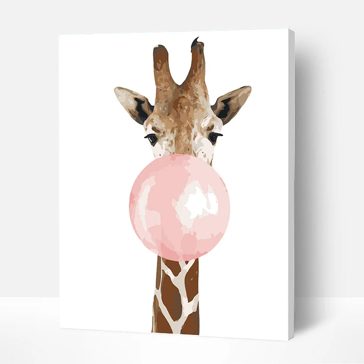 Paint by Numbers Kit - Giraffe Blowing Pink Bubbles-BlingPainting-Customized Products Make Great Gifts