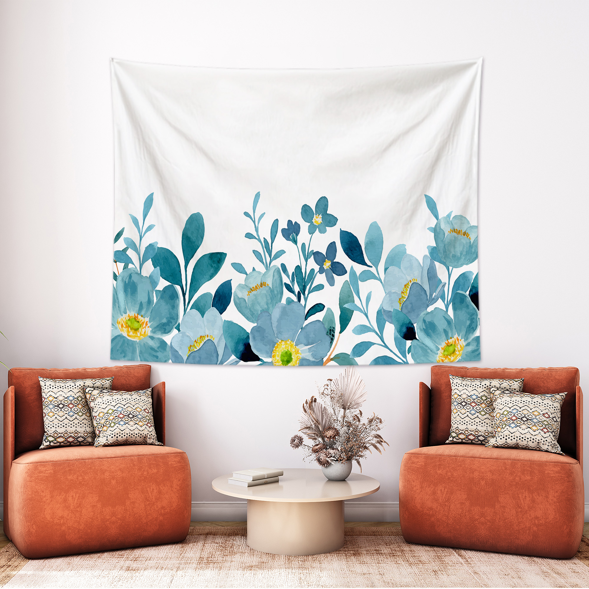 Watercolor Blue Flower Bouquet Tapestry Wall Hanging-BlingPainting-Customized Products Make Great Gifts