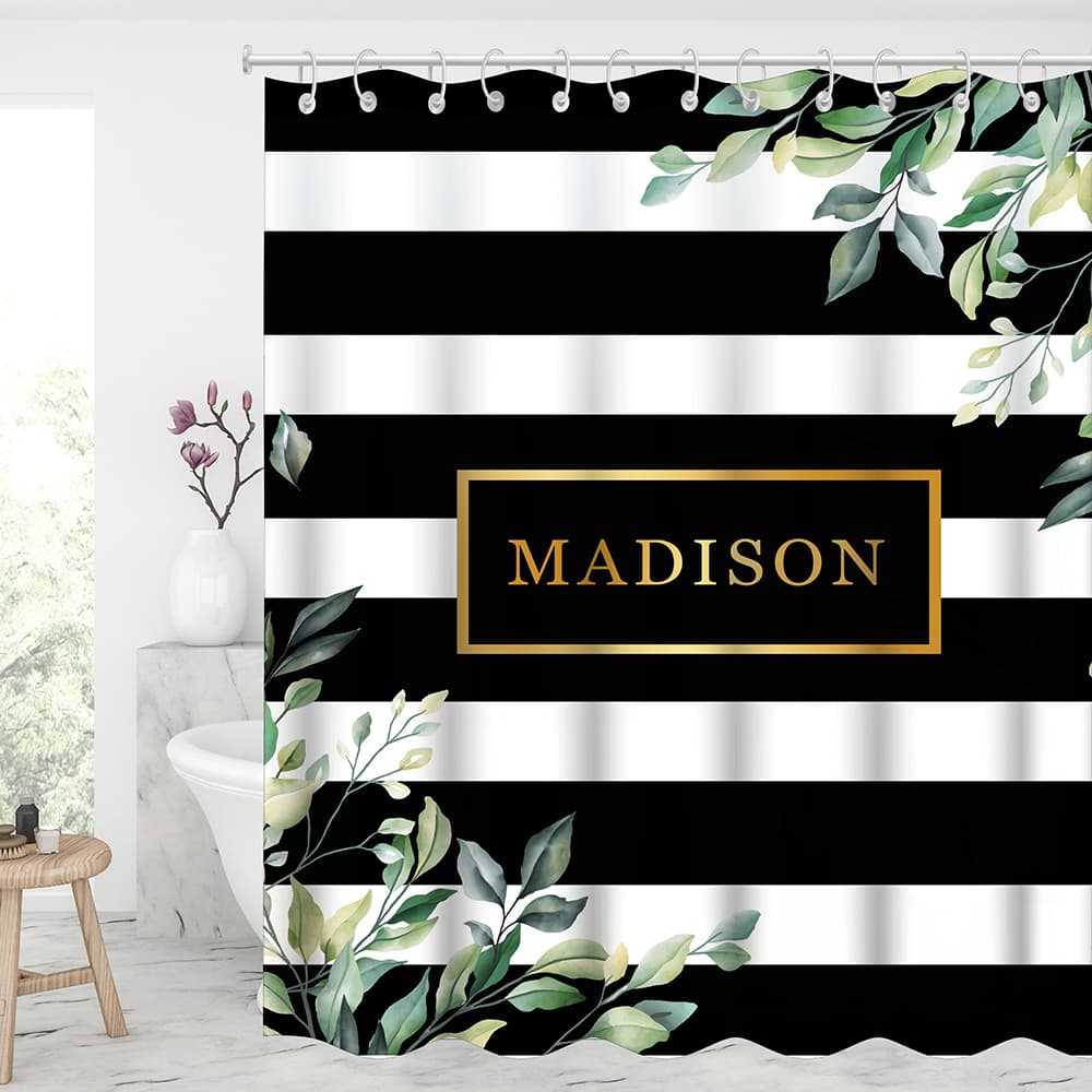 Custom Waterproof Monogrammed Branches Name Shower Curtains With 12 Hooks-BlingPainting-Customized Products Make Great Gifts
