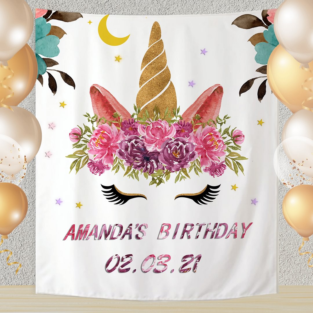 Custom Cute Unicorn 1st Birthday Baby Backdrop Party Decor-BlingPainting-Customized Products Make Great Gifts