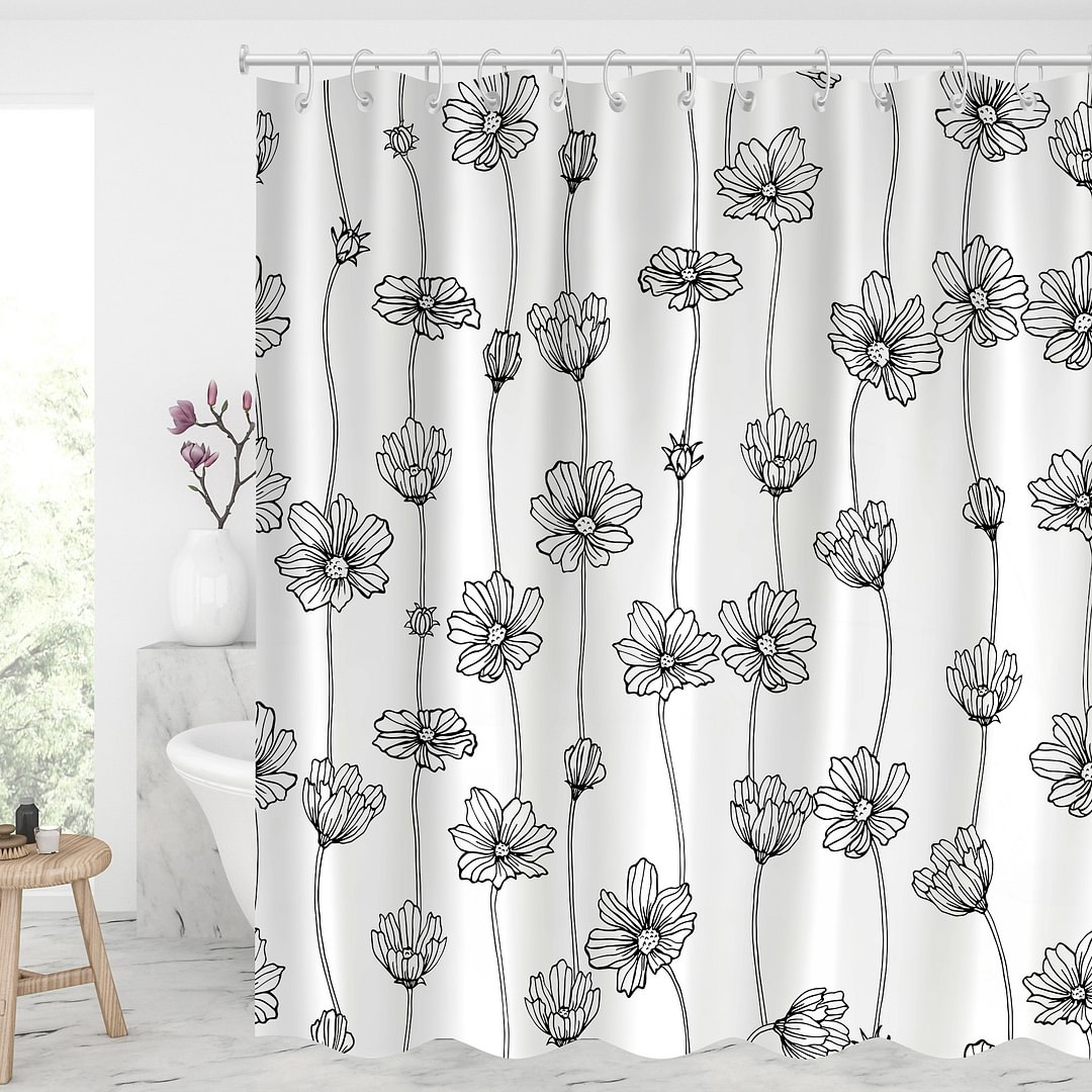 Waterproof Shower Curtains With 12 Hooks Bathroom Decor Presents - Flowers and Grass-BlingPainting-Customized Products Make Great Gifts