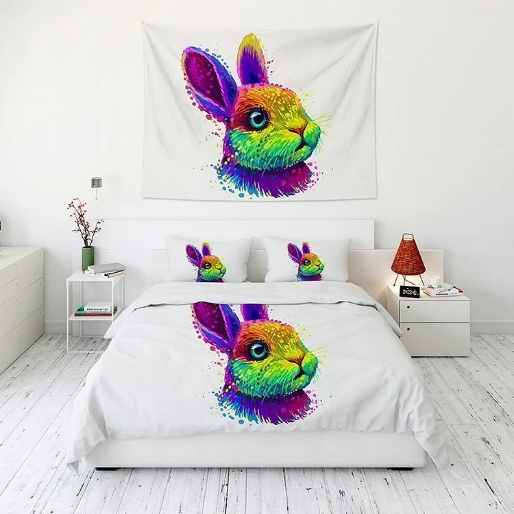 Colorful Rabbit Tapestry Wall Hanging and 3Pcs Bedding Set Home Decor-BlingPainting-Customized Products Make Great Gifts