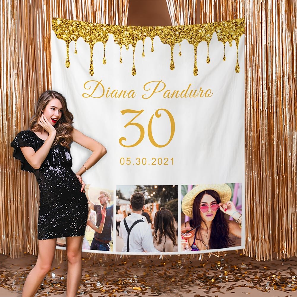 Custom Gold Glitter Birthday Photo Backdrop-BlingPainting-Customized Products Make Great Gifts