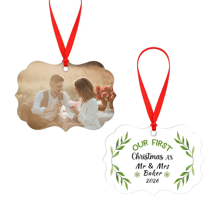 Custom Irregular Rectangle Christmas Ornament – Double-Sided Photo & Text Acrylic Keepsake for Couples & Families