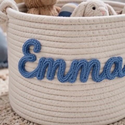 Personalized Baby Basket with Name, Rope Nursery Keepsake Storage, 3 Sizes
