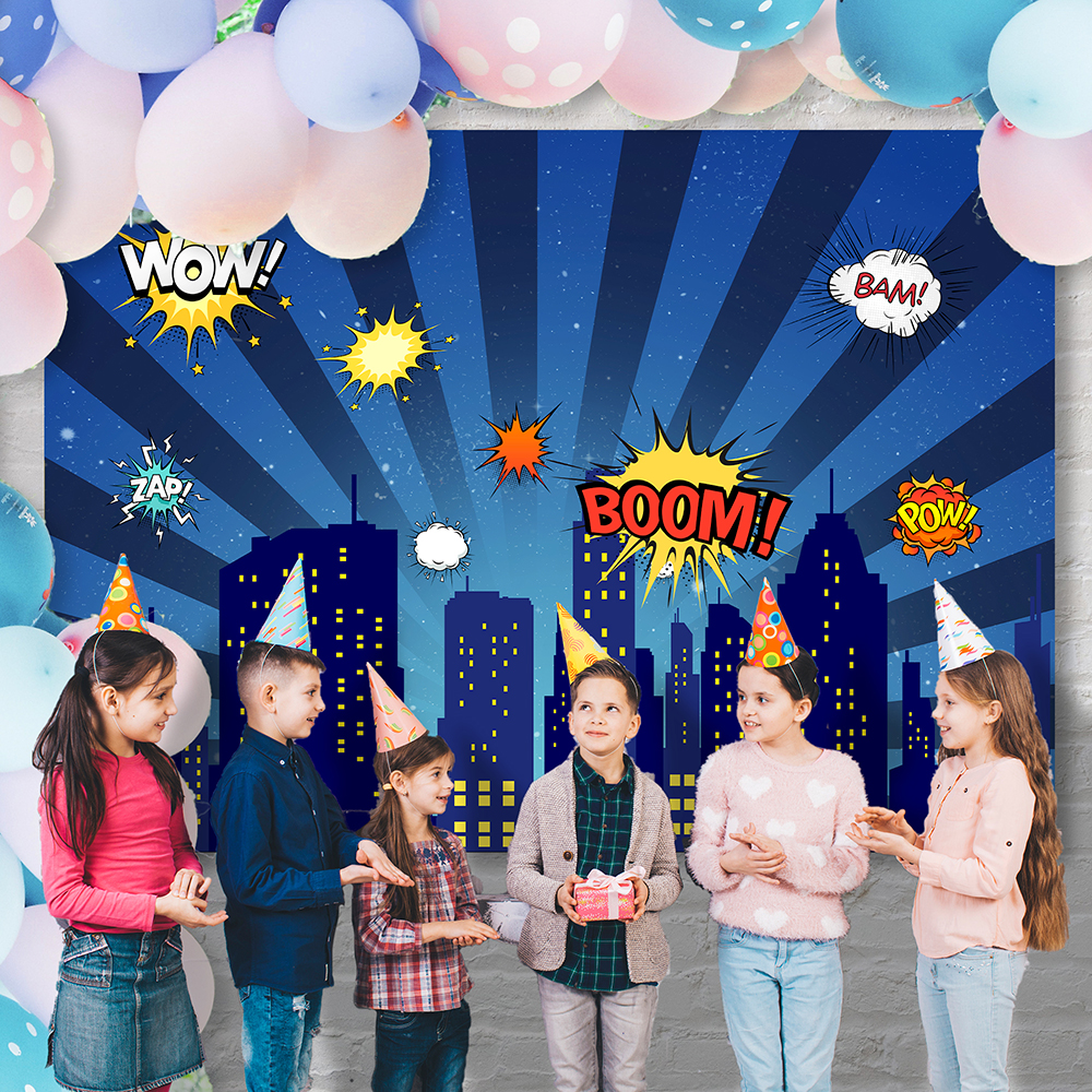 Superhero Style Cityscape Backdrop Background Birthday Party Decor-BlingPainting-Customized Products Make Great Gifts