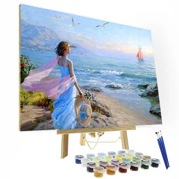 Paint by Numbers Kit -  Girl By The Sea-BlingPainting-Customized Products Make Great Gifts