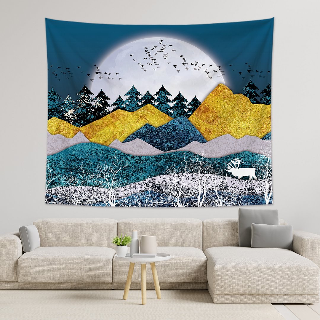 Mountains Forest Christmas View Tapestry Wall Hanging Living Room Bedroom Christmas Decor-BlingPainting-Customized Products Make Great Gifts