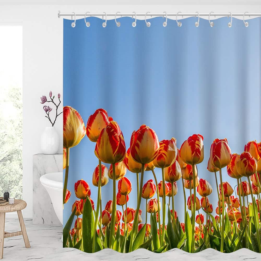 Tulip Landscape Waterproof Shower Curtains With 12 Hooks-BlingPainting-Customized Products Make Great Gifts