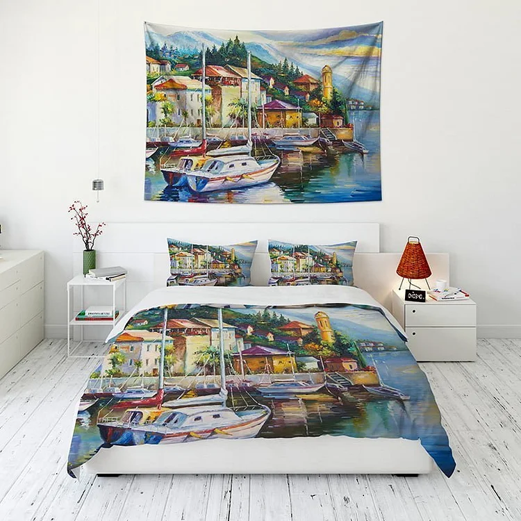 Sunset on Ocean Tapestry Wall Hanging and 3Pcs Bedding Set Home Decor-BlingPainting-Customized Products Make Great Gifts