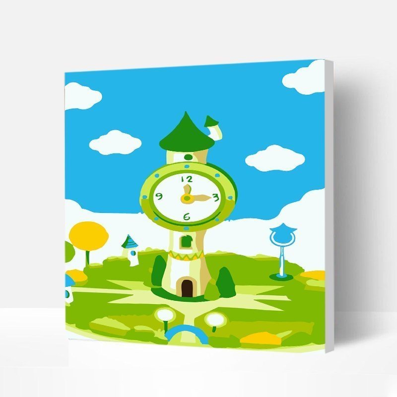 Eco-friendly Non-toxic Paint by Numbers Kit Wooden Framed for Kids & Families - Castle and Clock-BlingPainting-Customized Products Make Great Gifts
