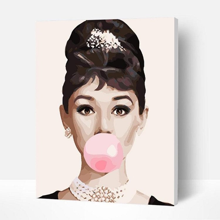 Paint by Numbers Kit - Hepburn blowing bubbles-BlingPainting-Customized Products Make Great Gifts
