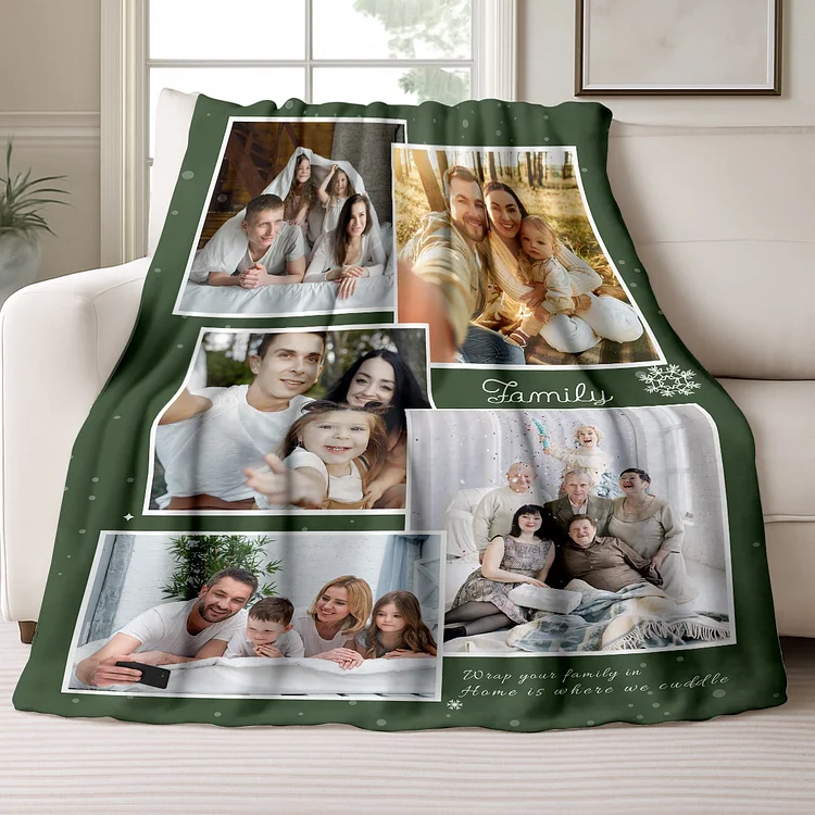 Personalized Christmas Photo Blanket - Photo Collage Flannel Throw Blanket Gift for Family - Printed in USA, Ships Next Day