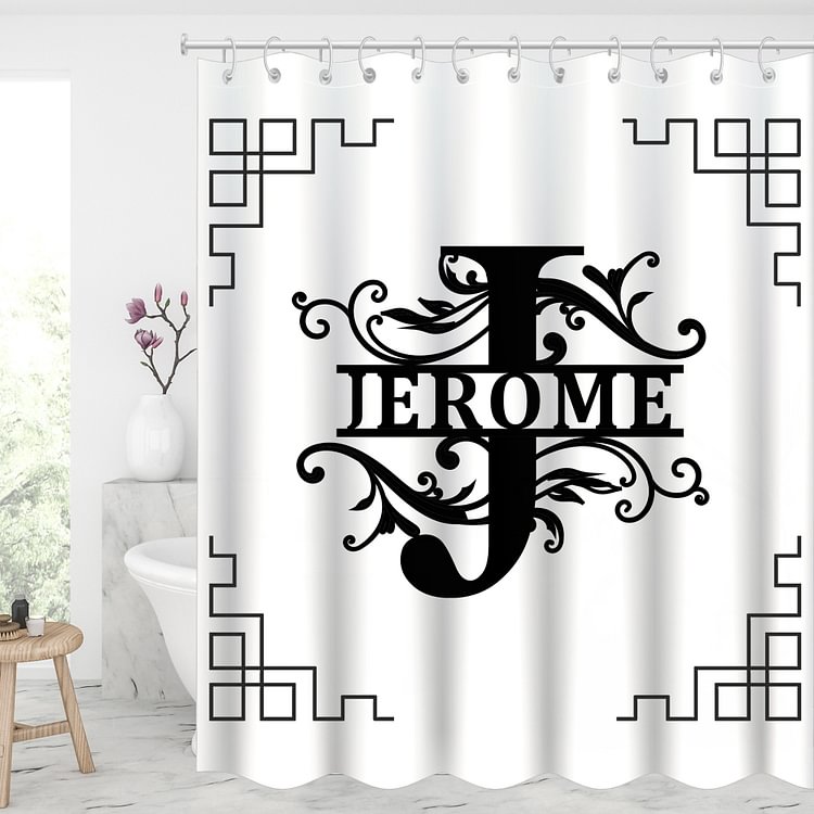 Custom Monogram Split Letter Name Laciness Pattern Waterproof Shower Curtains With 12 Hooks-BlingPainting-Customized Products Make Great Gifts