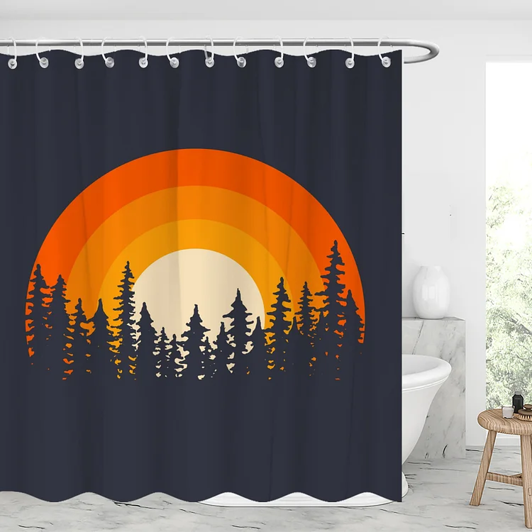 Pine Tree and Sun Waterproof Shower Curtains With 12 Hooks-BlingPainting-Customized Products Make Great Gifts
