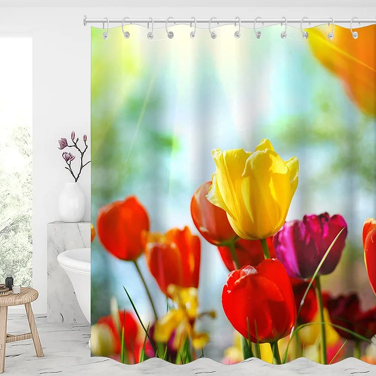 Tulips in the Sun Waterproof Shower Curtains With 12 Hooks-BlingPainting-Customized Products Make Great Gifts