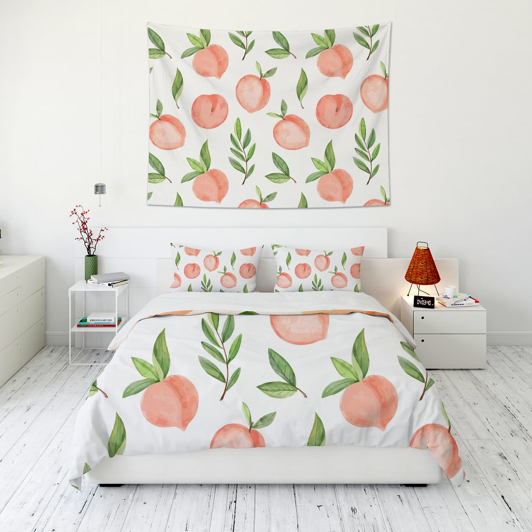Fresh Peach Tapestry Wall Hanging and 3Pcs Bedding Set Home Decor-BlingPainting-Customized Products Make Great Gifts