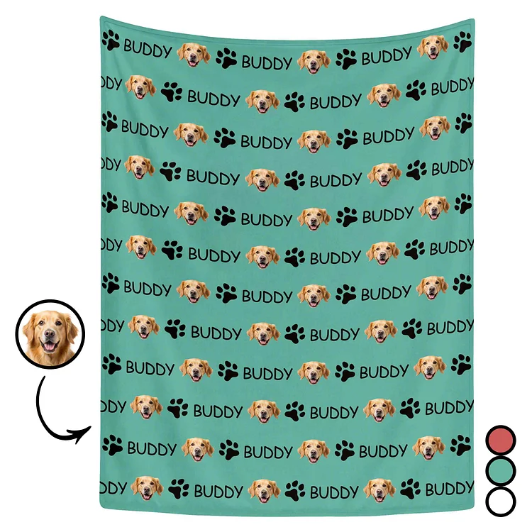 Personalized Pet Photo Blanket - Fleece Throw with Dog or Cat Face and Name