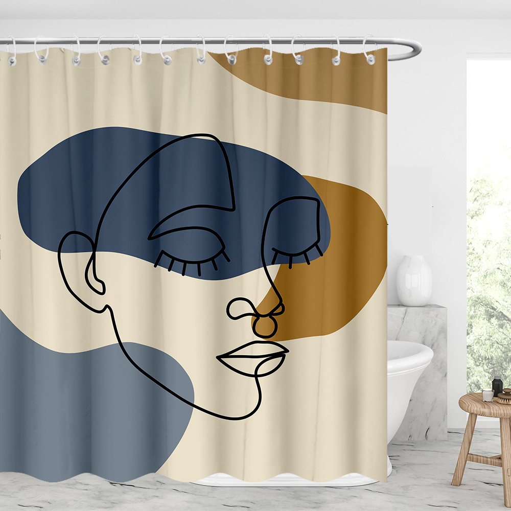 Abstract Background With Art Line Face Waterproof Shower Curtains With 12 Hooks-BlingPainting-Customized Products Make Great Gifts