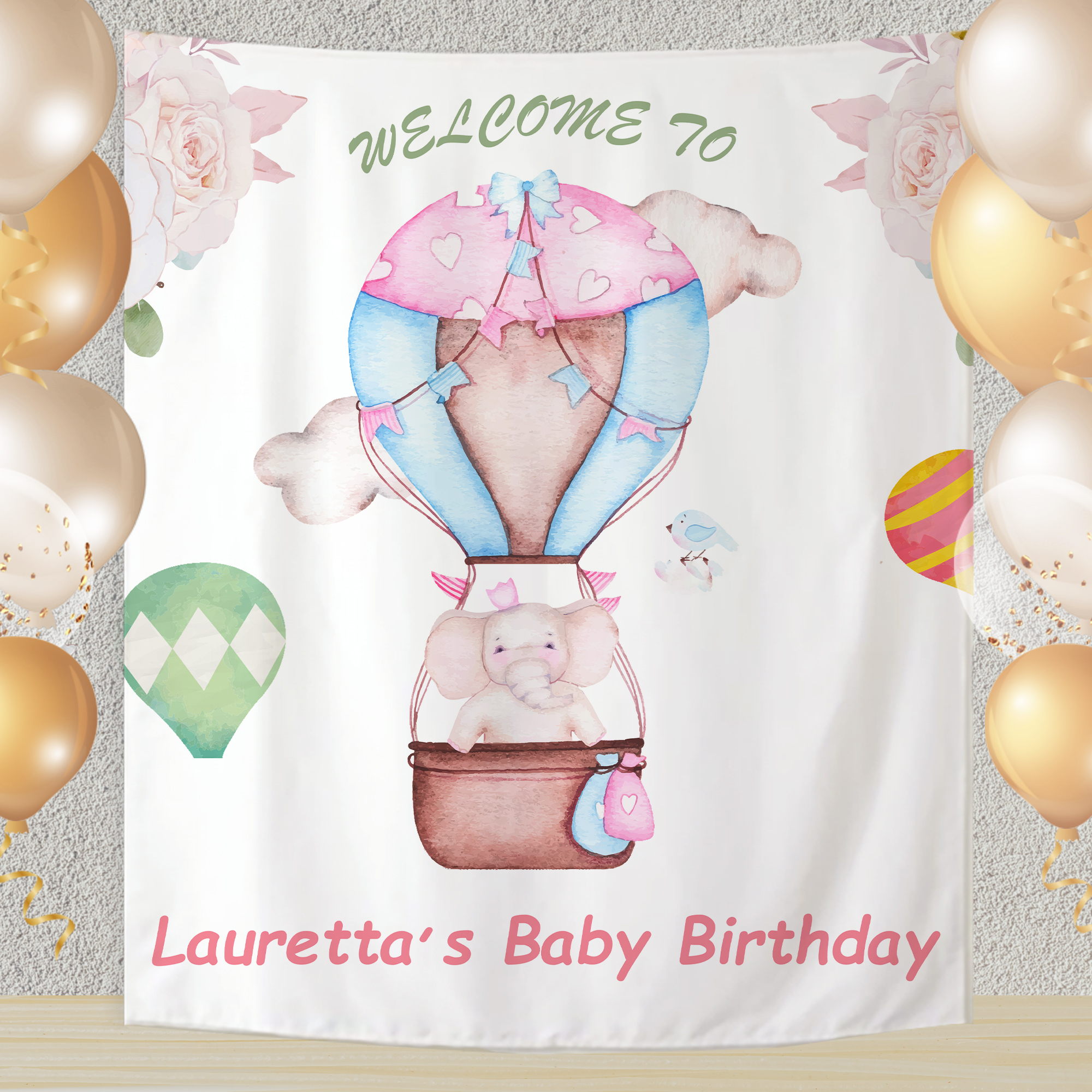 Custom Elephant 1st Birthday Baby Backdrop Party Decor-BlingPainting-Customized Products Make Great Gifts