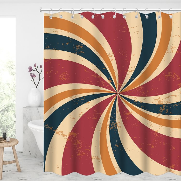 Vintage Spiral Stripe Waterproof Shower Curtains With 12 Hooks-BlingPainting-Customized Products Make Great Gifts