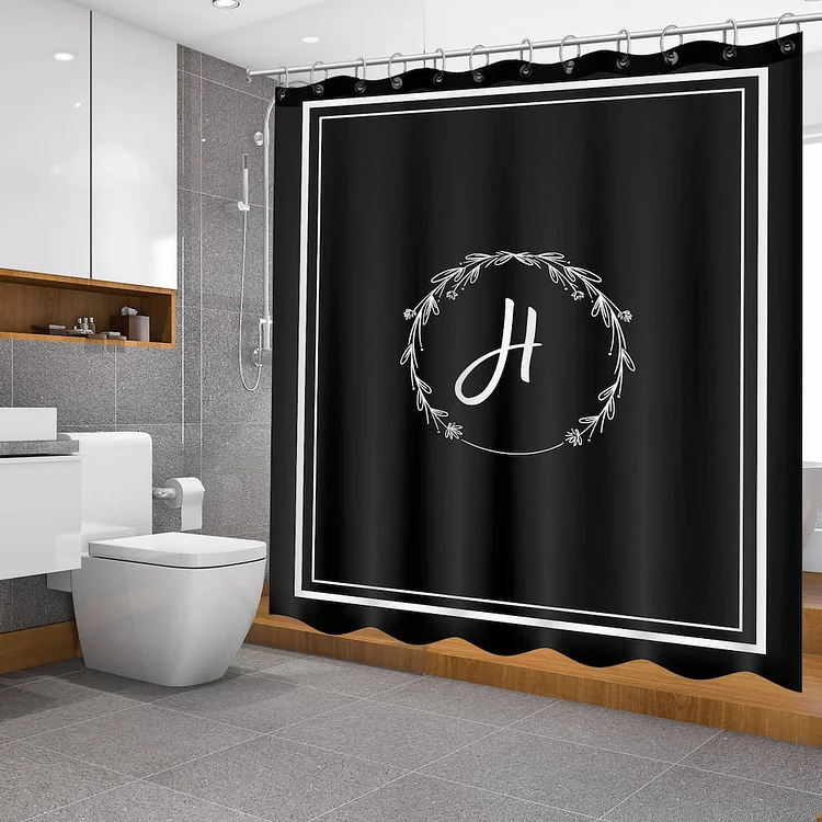 Custom Waterproof Initial Letter Name Monogrammed Shower Curtains With 12 Hooks-BlingPainting-Customized Products Make Great Gifts
