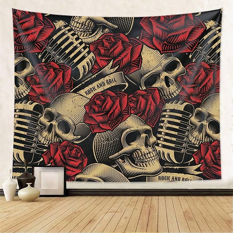 Rose Skull Tapestry Wall Hanging-BlingPainting-Customized Products Make Great Gifts