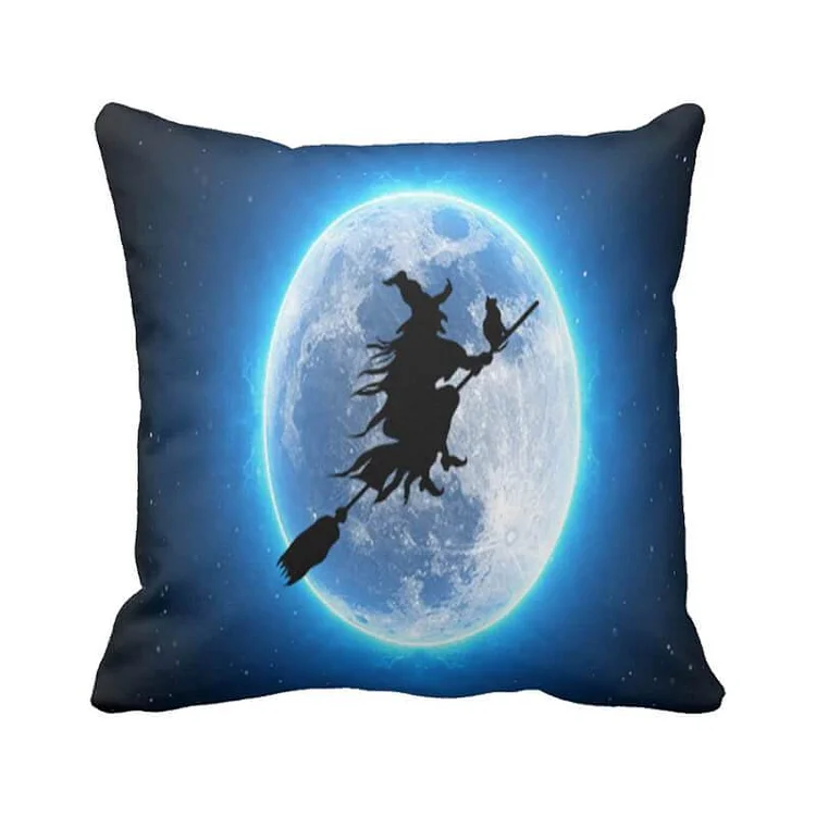 Halloween Decor Linen Witch Throw Pillow C-BlingPainting-Customized Products Make Great Gifts