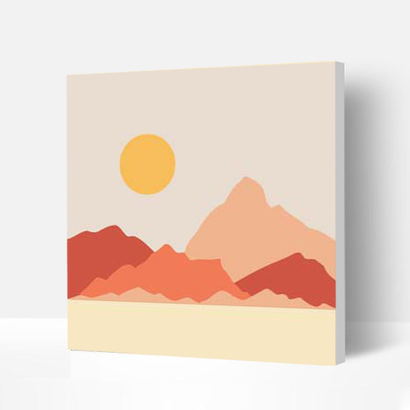 Eco-friendly Non-toxic Paint by Numbers Kit Wooden Framed for Kids & Families -Fantasy Style Mountain and Sun, 8*8 IN, Top Gifts-BlingPainting-Customized Products Make Great Gifts